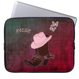 Cowgirl Boots Pet Butterfly Burgundy - Gepersonali Laptop Sleeve