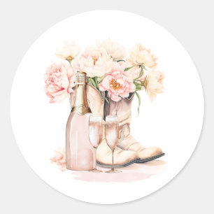 Cowgirl Boots Pioenrozen Roze ROZE BRUIDSSHOWER Ronde Sticker