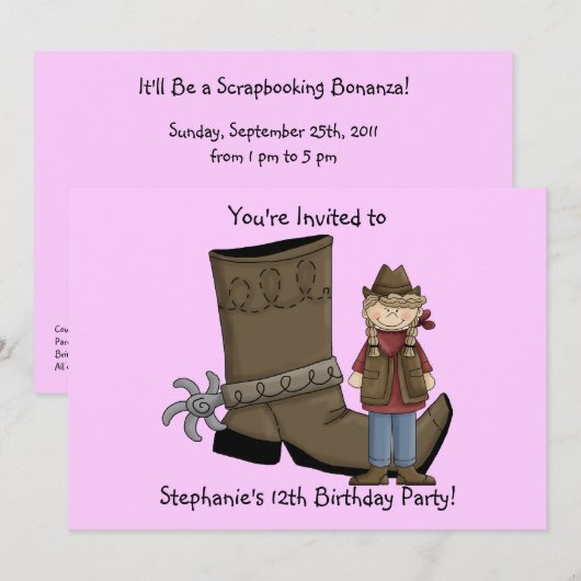 Cowgirl Boots & Spurs - Birthday Girl Celebration Kaart (Voorkant / Achterkant)