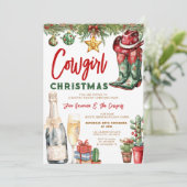 Cowgirl Boots & Wine Westerse Kerstfeest Kaart (Staand voorkant)
