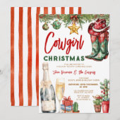 Cowgirl Boots & Wine Westerse Kerstfeest Kaart (Voorkant / Achterkant)