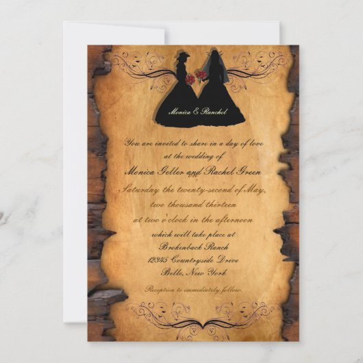 Cowgirl Brides Custom Lesbian Wedding Invitations Kaart (Voorkant)