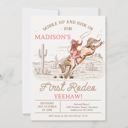 Cowgirl Brown Eerste Rodeo 1e Verjaardag Kaart (Voorkant)