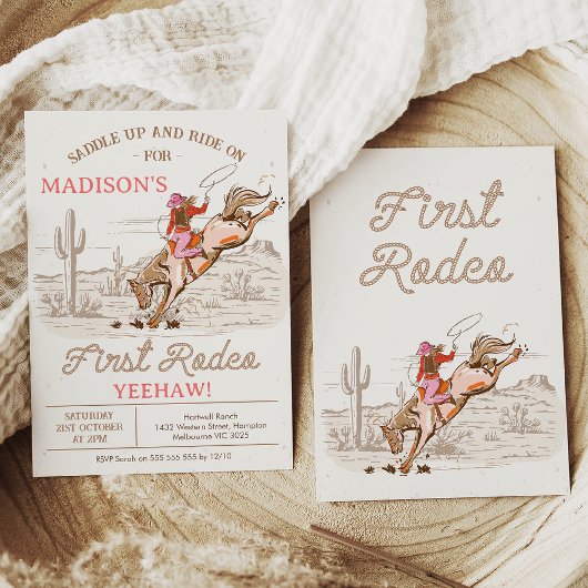 Cowgirl Brown Eerste Rodeo 1e Verjaardag Kaart