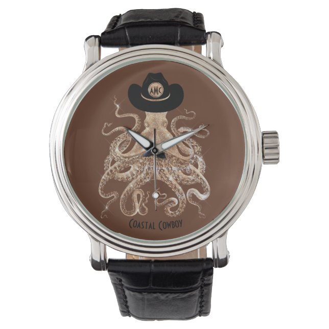Cowgirl Brown Silver Monogram Horloge (Voorkant)