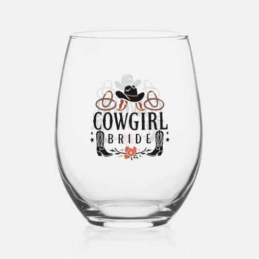 Cowgirl Bruid Wijnglas Zonder Voet (Voorkant)