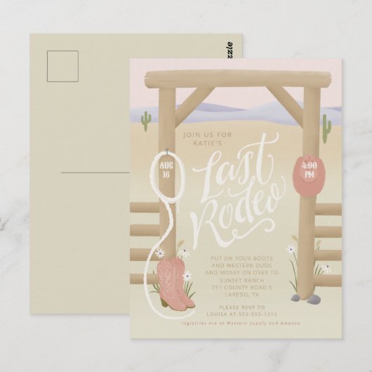 Cowgirl Bruidsdouche/ Afscheidsfeestje voor Laatst Briefkaart (Voorkant / Achterkant)