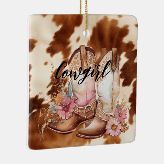 Cowgirl Bruin Koeienhuid western Cowboy laarzen Keramisch Ornament (Rechts)