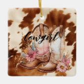 Cowgirl Bruin Koeienhuid western Cowboy laarzen Keramisch Ornament (Voorkant)