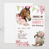 Cowgirl, bruin paard, rijden, meisje verjaardagsui kaart (Voorkant / Achterkant)