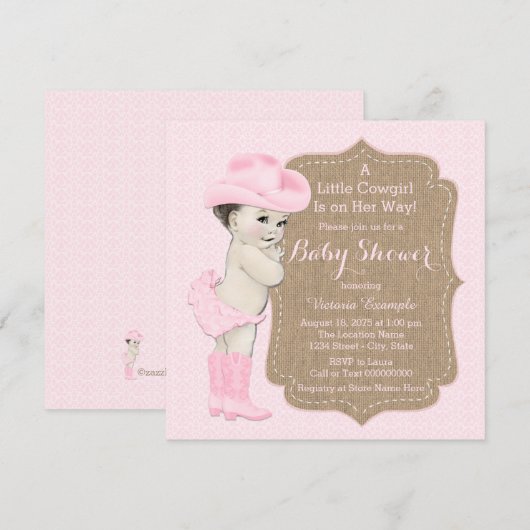 Cowgirl Burlap Baby shower Kaart (Voorkant / Achterkant)