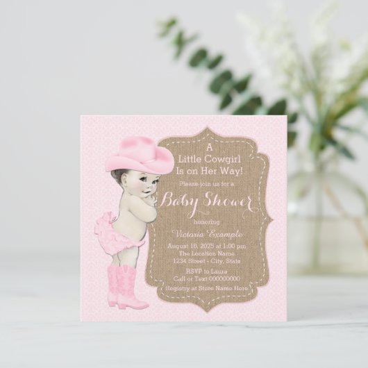 Cowgirl Burlap Baby shower Kaart (Staand voorkant)