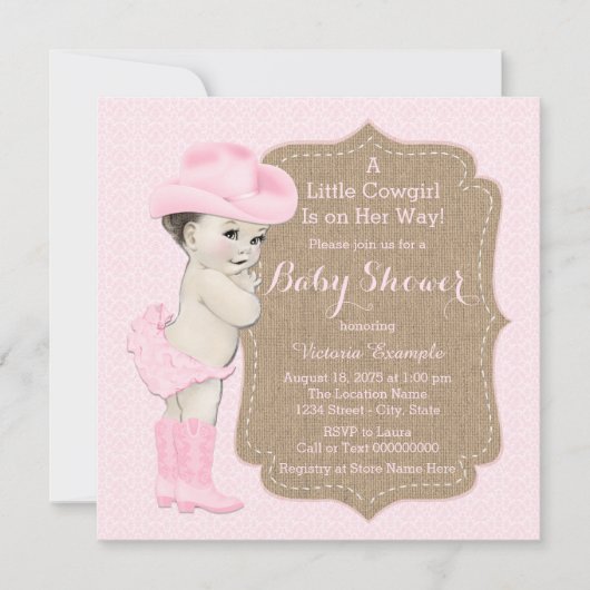 Cowgirl Burlap Baby shower Kaart (Voorkant)