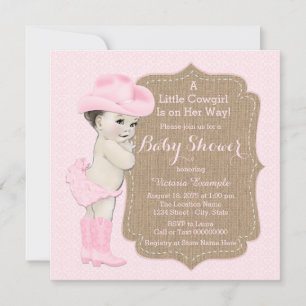 Cowgirl Burlap Baby shower Kaart