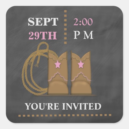 Cowgirl Chalkboard Baby shower Sticker (Voorkant)