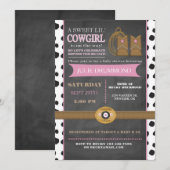 Cowgirl Chalkboard Baby Uitnodiging in roze (Voorkant / Achterkant)