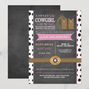 Cowgirl Chalkboard Baby Uitnodiging in roze