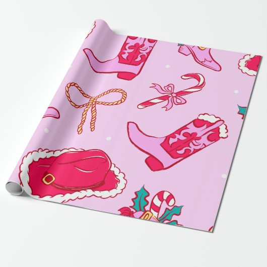 Cowgirl Christmas Cheer Cadeaupapier (Uitgerold)