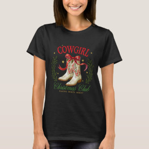 Cowgirl Christmas Club Cowboy Laarzen Krans Sterre T-shirt
