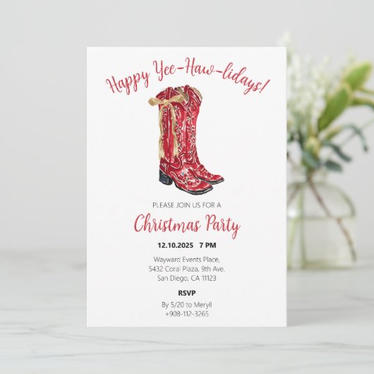 Cowgirl Christmas Waterverf Uitnodigt Kaart (Staand voorkant)