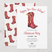 Cowgirl Christmas Waterverf Uitnodigt Kaart (Voorkant / Achterkant)