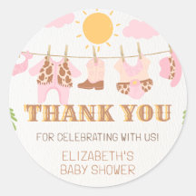 Cowgirl Clothesline Western Baby shower Bedankt