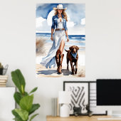 Cowgirl Coastal met een Dog Waterverf Poster (Thuiskantoor)