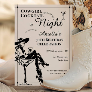 Cowgirl Cocktail Night Verjaardag Kaart