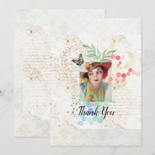 Cowgirl Collage in de Art Deco stijl. Bedankkaart (Voorkant / Achterkant)