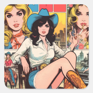  Cowgirl Comics Vierkante Sticker