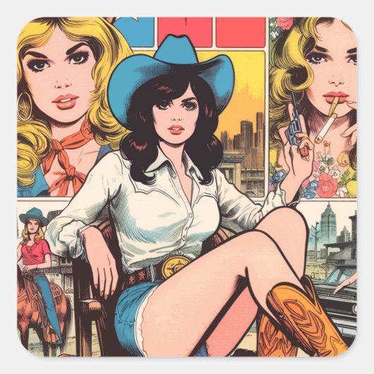  Cowgirl Comics Vierkante Sticker (Voorkant)