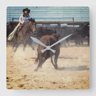 Cowgirl Corral Separating Cattle Western Vierkante Klok