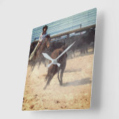 Cowgirl Corral Separating Cattle Western Vierkante Klok (Hoek)
