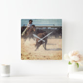 Cowgirl Corral Separating Cattle Western Vierkante Klok (Huis)