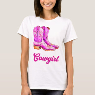 Cowgirl Country Western Rodeo Roze Cowboy Boots T-shirt