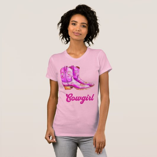 Cowgirl Country Western Rodeo Roze Cowboy Boots T-shirt (Voorkant volledig)