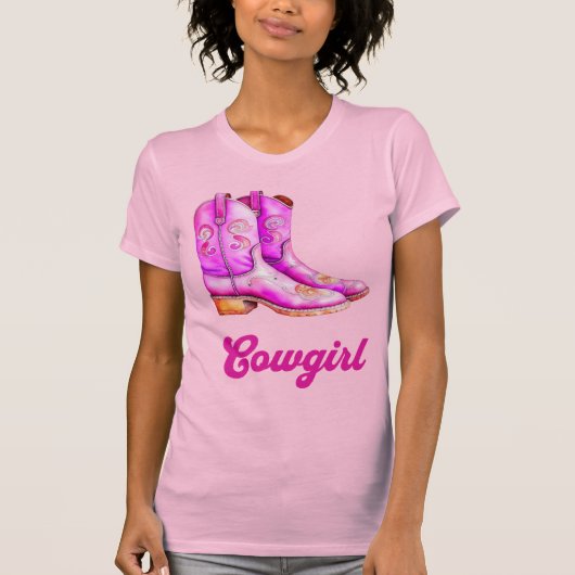 Cowgirl Country Western Rodeo Roze Cowboy Boots T-shirt (Voorkant)