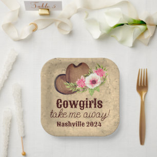 Cowgirl Country Western Thema Rustieke Roze Bloems Papieren Bordje