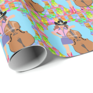 Cowgirl Country Westerne Bass Guitar Fiddle Player Cadeaupapier