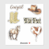 Cowgirl Cowboy Boots Hat Horse Birthday Sticker (Vel)