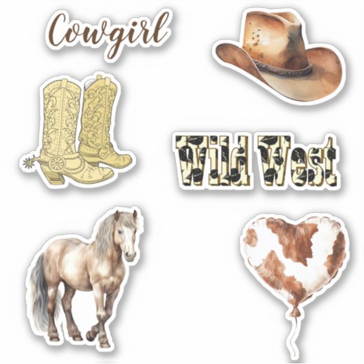 Cowgirl Cowboy Boots Hat Horse Birthday Sticker (Voorkant)