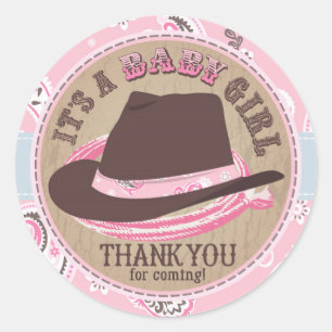 Cowgirl Cowboy Pet Western Baby shower Ronde Sticker