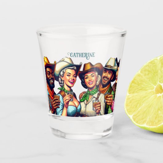 Cowgirl Cowboy Vrienden Drink Shots Custom Shot Glas (Voorkant)