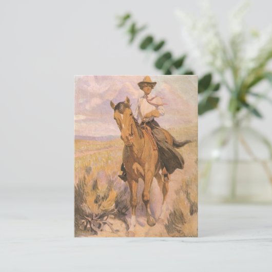 Cowgirl Cowboy, vrouw op paard van Dunton Briefkaart (Staand voorkant)