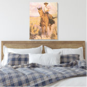  Cowgirl Cowboy, vrouw op paard van Dunton Canvas Afdruk (Insitu (Slaapkamer))