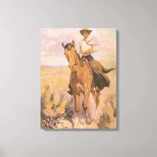  Cowgirl Cowboy, vrouw op paard van Dunton Canvas Afdruk (Voorkant)