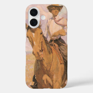  Cowgirl Cowboy, vrouw op paard van Dunton iPhone 16 Hoesje