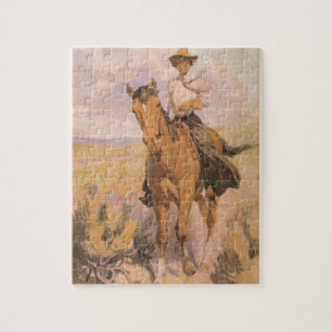  Cowgirl Cowboy, vrouw op paard van Dunton Legpuzzel