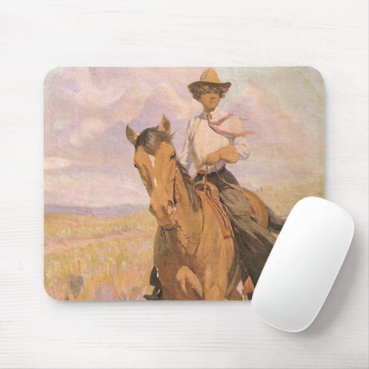  Cowgirl Cowboy, vrouw op paard van Dunton Muismat (Met muis)