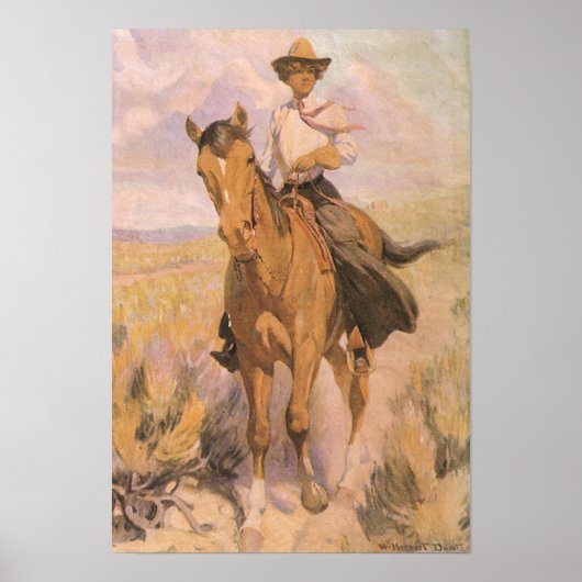  Cowgirl Cowboy, vrouw op paard van Dunton Poster (Voorkant)